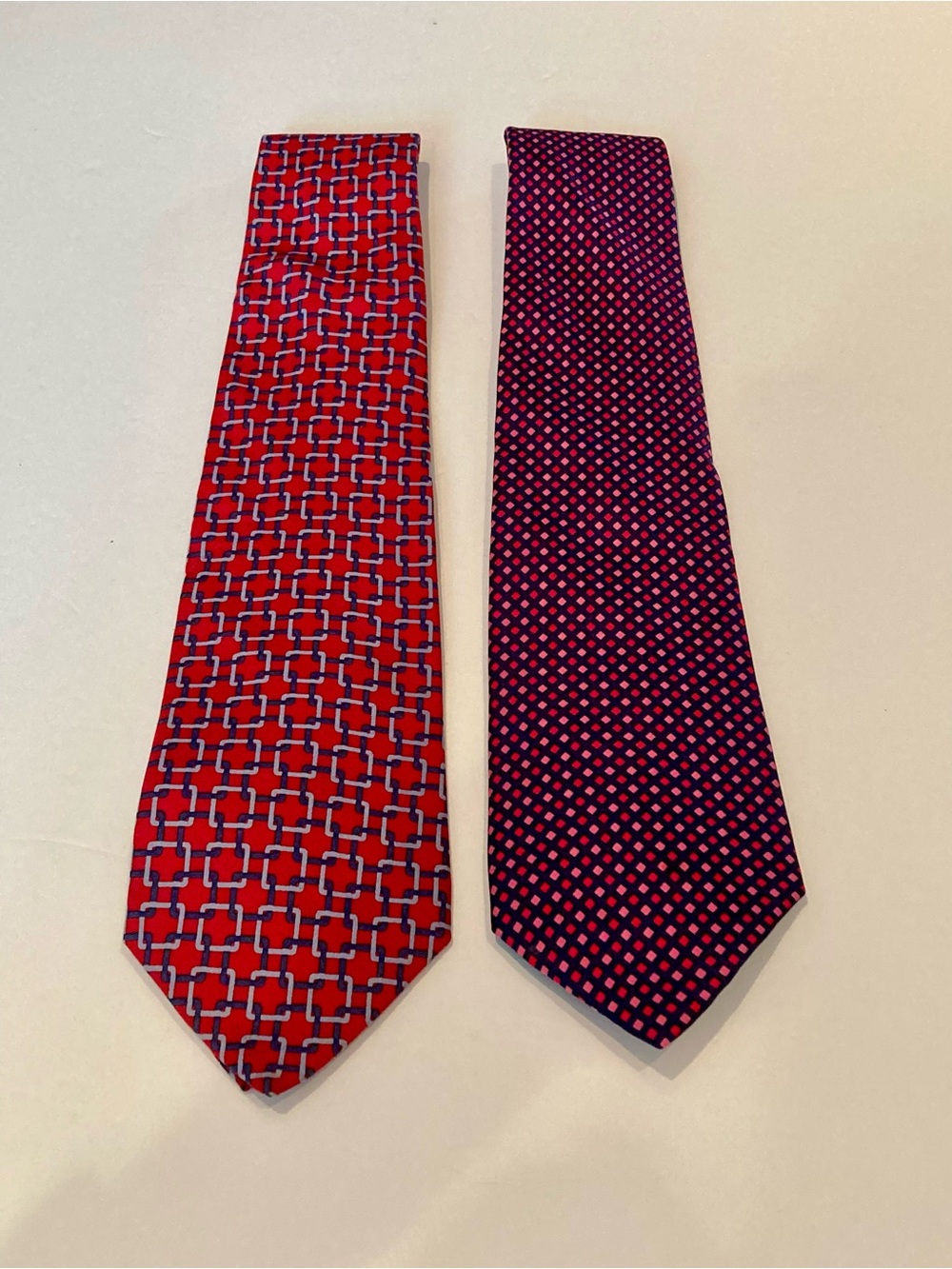 Men’s Brooks Brothers 100% Silk Red Geometric Ties Made in USA